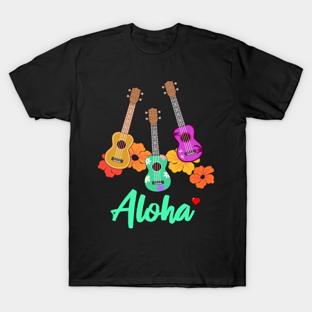 Fun Ukulele Hawaii Tropical Music Aloha Product Ukulele Player Design T-Shirt by Linco